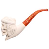 AKB Meerschaum Carved Skull with Feathered Headband (with Case)