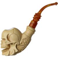 AKB Meerschaum Carved Skeleton Holding Skull (with Case)