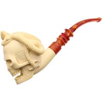 AKB Meerschaum Carved Skull with Snake (Ali) (With Case)
