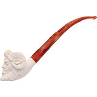 AKB Meerschaum Carved Bearded Man with Horns Churchwarden (Selver) (with Case & Extra Stem)