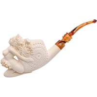 AKB Meerschaum Carved Nude Woman on Carved Bent Egg (Cevher) (with Case)