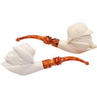 AKB Meerschaum Sherlock Holmes and Watson Carved Two Pipe Set (with Case)
