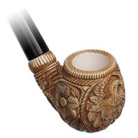 AKB Meerschaum Carved Floral Bent Billiard Churchwarden with Soaring Eagle (H. Ege) (with Case)