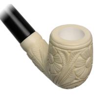 AKB Meerschaum Carved Floral Bent Billiard Churchwarden (Ali) (with Case)