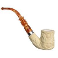 AKB Meerschaum Carved Floral Bent Billiard with Silver (with Case)