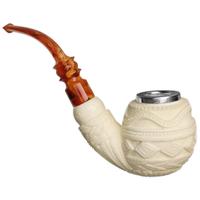 AKB Meerschaum Carved Floral Bent Apple with Silver (I. Baglan) (with Case)