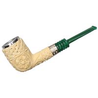 AKB Meerschaum Carved Floral Billiard with Silver (with Case)