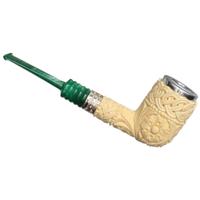 AKB Meerschaum Carved Floral Billiard with Silver (with Case)