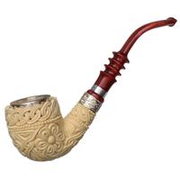 AKB Meerschaum Carved Floral Bent Dublin with Silver (with Case)