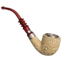 AKB Meerschaum Carved Floral Bent Dublin with Silver (with Case)