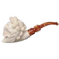 AKB Meerschaum Carved Skull with Floral Headdress (I. Baglan) (with Case)