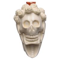 AKB Meerschaum Carved Skull with Floral Headdress (I. Baglan) (with Case)