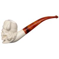 AKB Meerschaum Carved Skull with Horned Cap (with Case)
