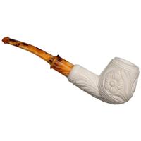 AKB Meerschaum Carved Floral Bent Billiard (Yusuf) (with Case)