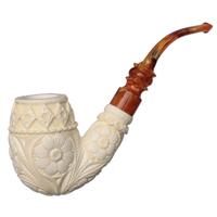 AKB Meerschaum Carved Floral Bent Egg (H. Ege) (with Case)