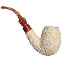AKB Meerschaum Carved Floral Bent Egg (H. Ege) (with Case)