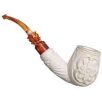 AKB Meerschaum Carved Floral Bent Billiard (I. Baglan) (with Case)