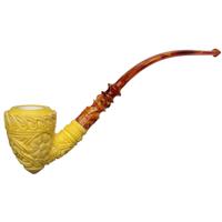 AKB Meerschaum Carved Floral Bent Dublin (Kuoret) (with Case and Extra Stem)
