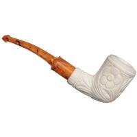 AKB Meerschaum Carved Floral Bent Billiard (Yusuf) (with Case)