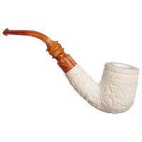 AKB Meerschaum Carved Floral Bent Billiard (Erdogan) (with Case)
