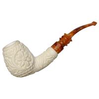 AKB Meerschaum Carved Floral Bent Egg (Erdogan) (with Case)