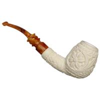 AKB Meerschaum Carved Floral Bent Egg (Erdogan) (with Case)