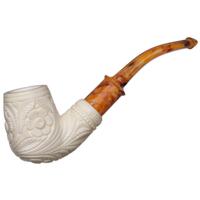 AKB Meerschaum Carved Floral Bent Billiard (Yusuf) (with Case)