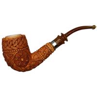 AKB Meerschaum Carved Floral Bent Billiard with Silver (Tekin) (with Case)