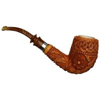 AKB Meerschaum Carved Floral Bent Billiard with Silver (Tekin) (with Case)