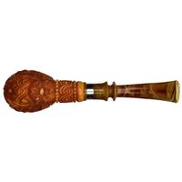 AKB Meerschaum Carved Floral Bent Billiard with Silver (Tekin) (with Case)
