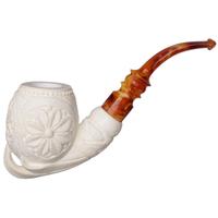 AKB Meerschaum Carved Floral Bent Egg (I. Baglan) (with Case)