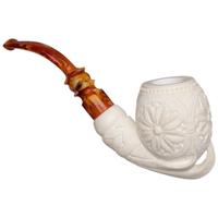 AKB Meerschaum Carved Floral Bent Egg (I. Baglan) (with Case)