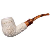AKB Meerschaum Carved Floral Bent Billiard (Yusuf) (with Case)