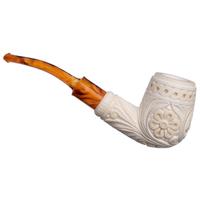 AKB Meerschaum Carved Floral Bent Billiard (Yusuf) (with Case)