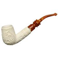 AKB Meerschaum Carved Floral Bent Billiard (Yusuf) (with Case)