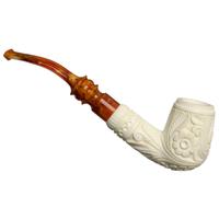 AKB Meerschaum Carved Floral Bent Billiard (Yusuf) (with Case)