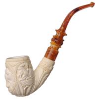 AKB Meerschaum Carved Floral Bent Billiard (H. Ege) (with Case)