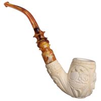 AKB Meerschaum Carved Floral Bent Billiard (H. Ege) (with Case)