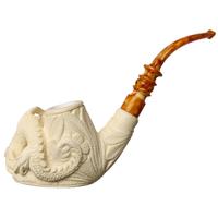 AKB Meerschaum Carved Floral Vase with Dragon (with Case)