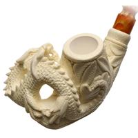 AKB Meerschaum Carved Floral Vase with Dragon (with Case)
