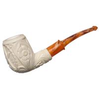 AKB Meerschaum Carved Floral Bent Billiard with Masonic Symbol (Yusuf) (with Case)