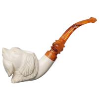 AKB Meerschaum Carved Dog with Bird (with Case)