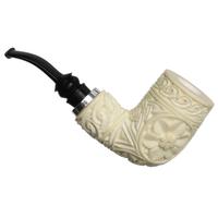 AKB Meerschaum Carved Floral Reverse Calabash Bent Billiard with Silver (Selver) (with Pocket Case)