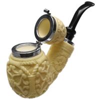 AKB Meerschaum Carved Reverse Calabash Bent Apple with Silver and Cap (Mcinar) (with Case)