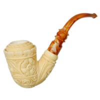 AKB Meerschaum Carved Floral Bent Billiard (H. Ege) (with Case)