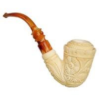 AKB Meerschaum Carved Floral Bent Billiard (H. Ege) (with Case)