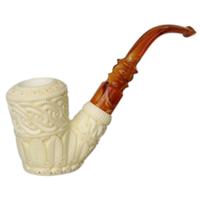 AKB Meerschaum Carved Floral Bent Billiard Sitter (H. Ege) (with Case)