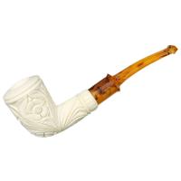 AKB Meerschaum Carved Floral Bent Dublin (with Case)