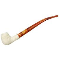 AKB Meerschaum Carved Floral Churchwarden (Yusuf) (with Case and Second Stem)
