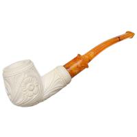 AKB Meerschaum Carved Floral Bent Billiard (Yusuf) (with Case)